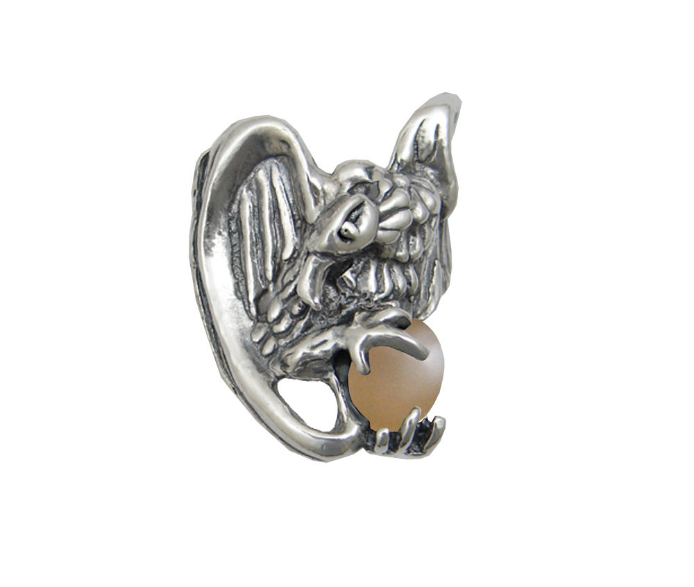 Sterling Silver Heavy Weight Vulture Ring With Peach Moonstone Size 9